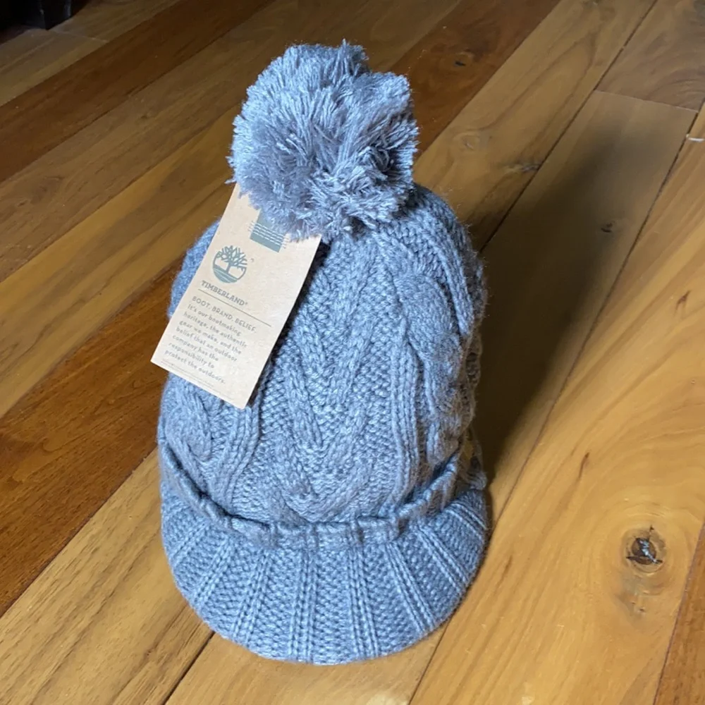 Timberland Hat Cable Knit Fleece Lined Grey Warm Cozy Essential